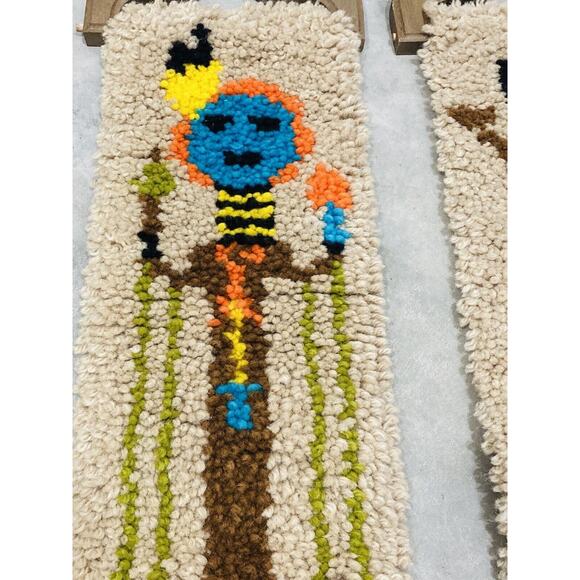 Set 2 Latch hook Wall Hanging Kachina Native American Yei Symbol 46" Vintage Blu - Picture 5 of 16